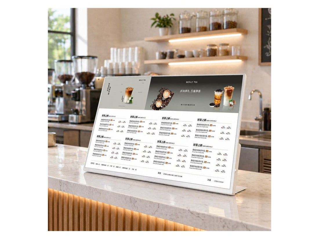 menu digital 24 inch untuk cafe dan restoran di area kasir