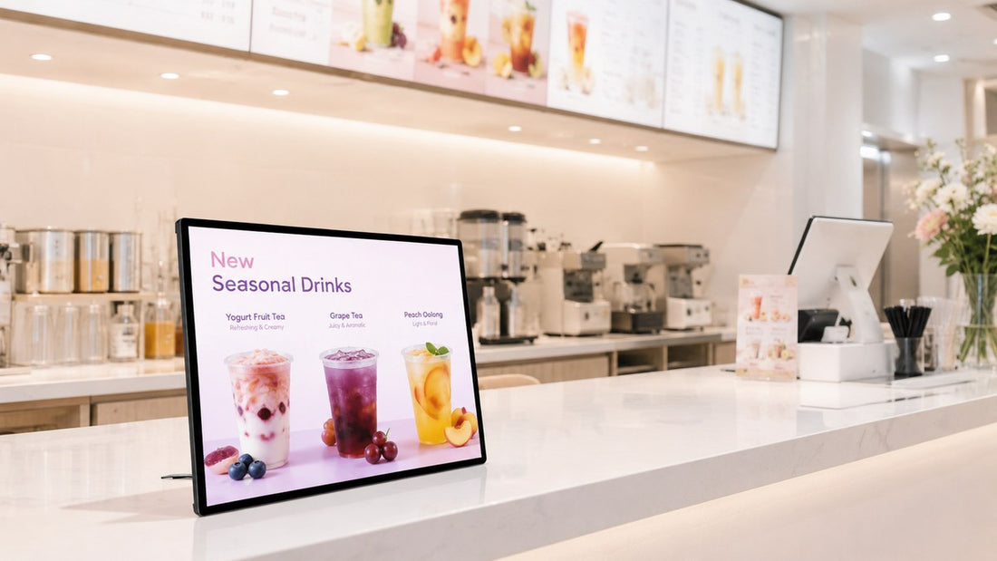 display meja kasir untuk menu minuman cafe - NEOX