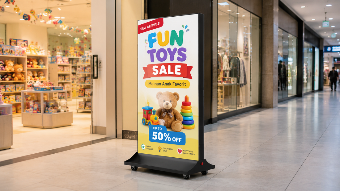 A-frame light box custom untuk promosi mall di koridor mall, untuk kebutuhan restoran Indonesia - NEOX