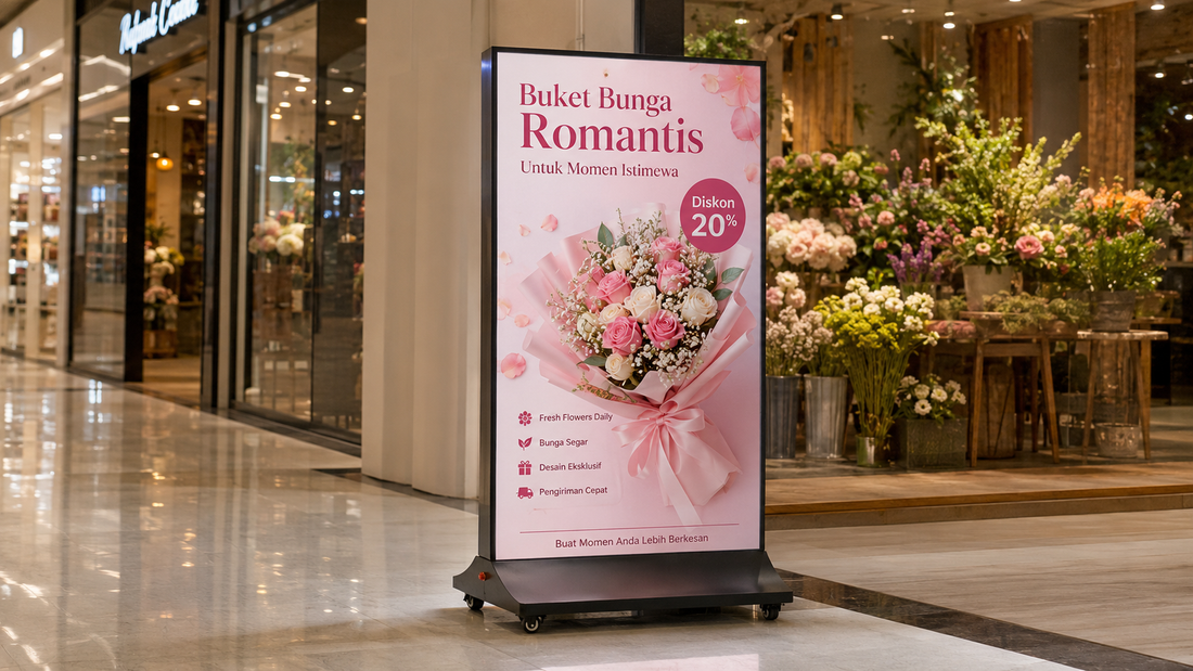 A-frame light box desain modern untuk pintu masuk toko di koridor mall, untuk kebutuhan toko retail Indonesia - NEOX