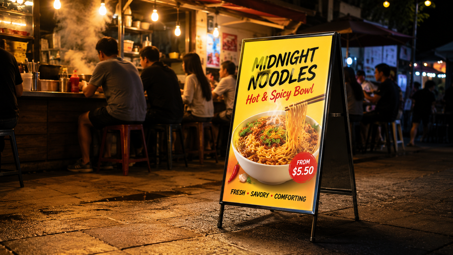 A-frame light box model minimalis untuk depan toko di pasar malam, untuk kebutuhan restoran Indonesia - NEOX