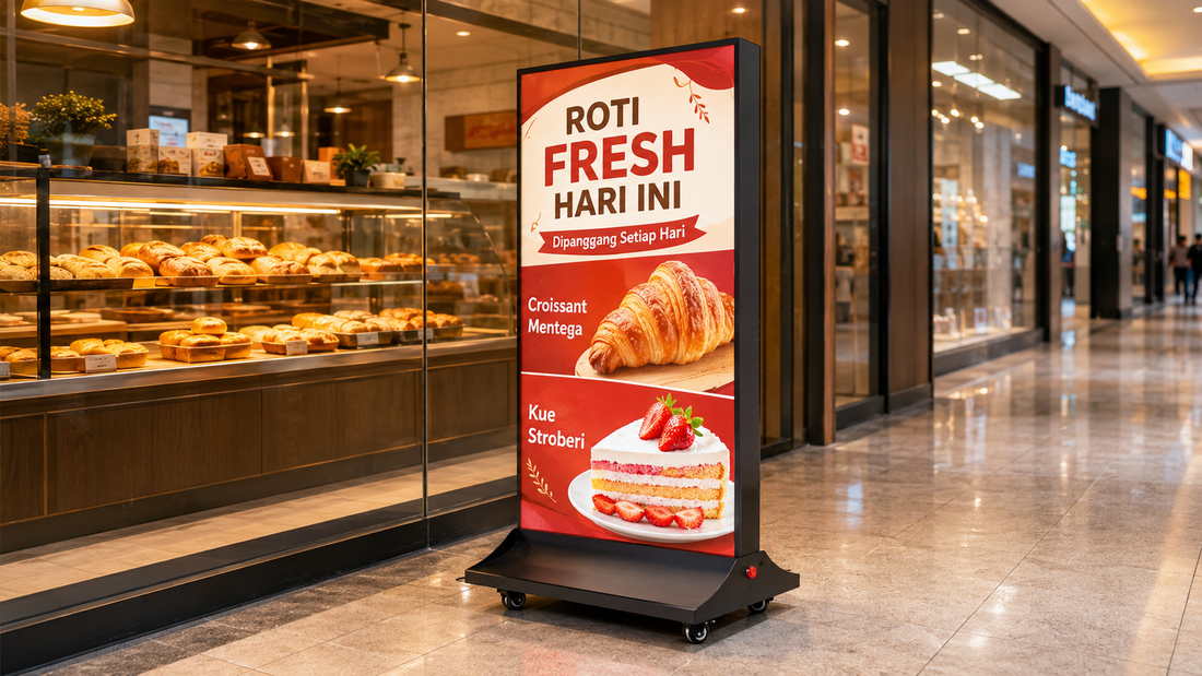 A-frame light box model minimalis untuk pintu masuk toko di koridor mall, untuk kebutuhan restoran Indonesia - NEOX