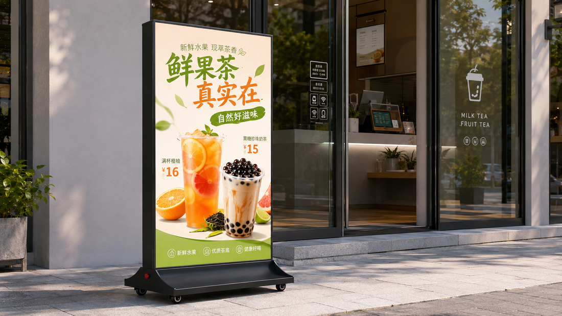 A-frame light box model minimalis untuk promosi mall di depan toko, untuk kebutuhan usaha franchise Indonesia - NEOX