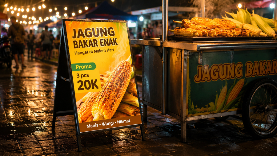 A-frame light box tampilan premium untuk depan toko di pasar malam, untuk kebutuhan toko retail Indonesia - NEOX