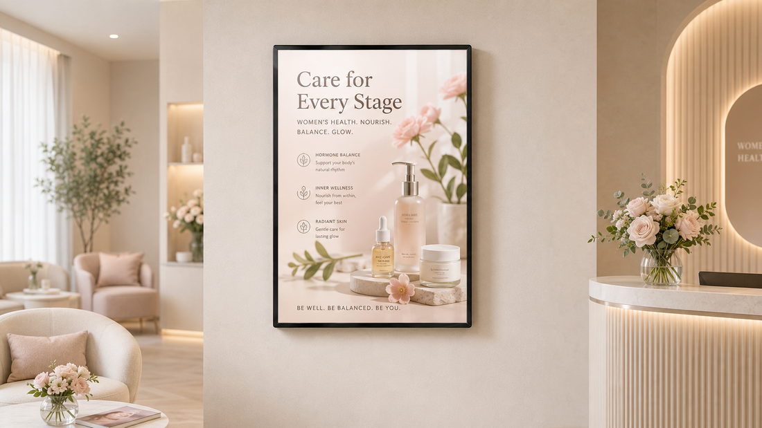 bingkai poster kaca model indoor untuk ruang tunggu di ruang tunggu klinik, untuk kebutuhan klinik kecantikan Indonesia - NEOX