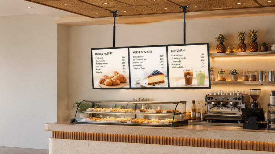 papan menu LED gantung untuk cafe counter