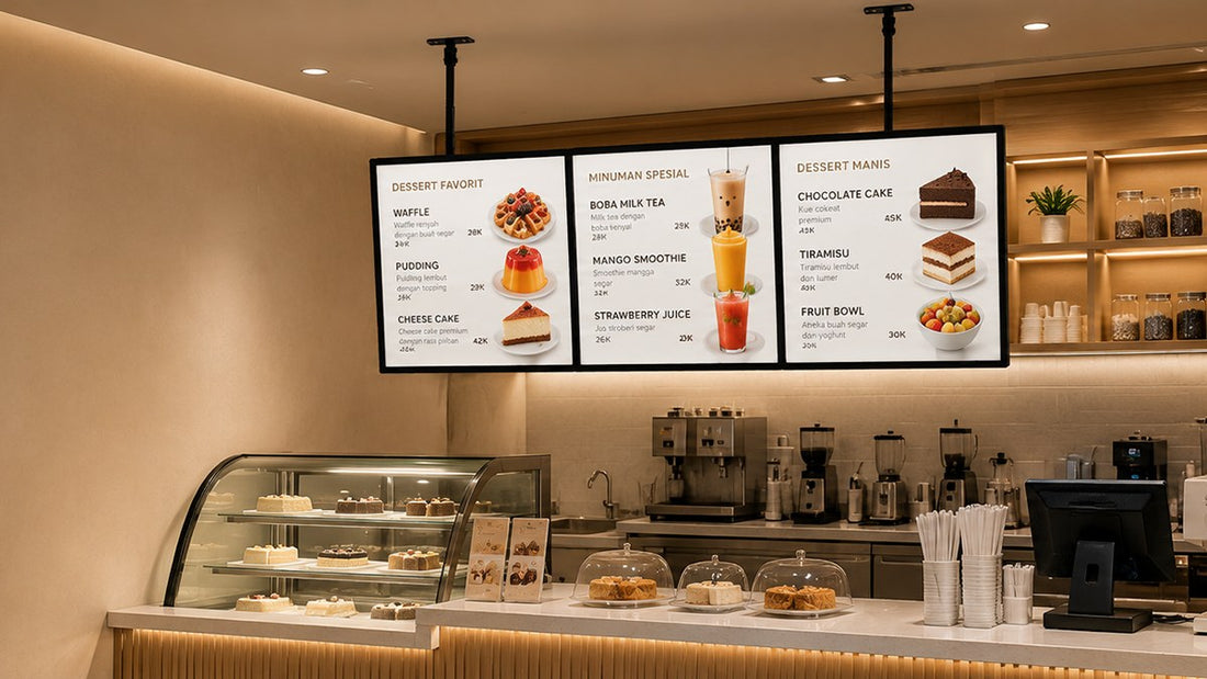papan menu LED gantung untuk cafe counter