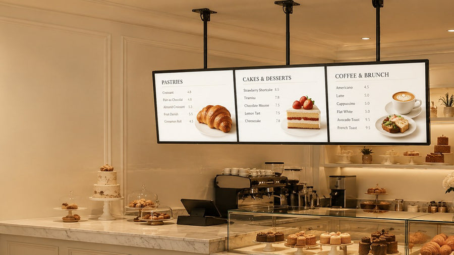 papan menu LED gantung untuk cafe counter
