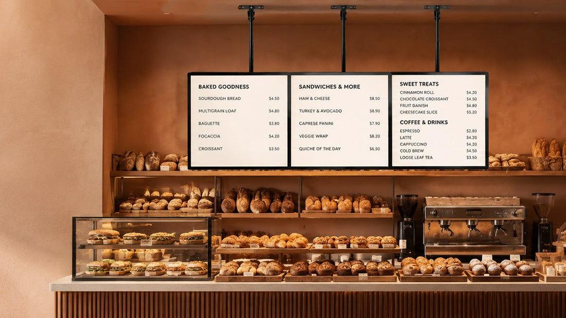 papan menu LED gantung untuk cafe counter