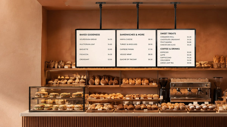papan menu LED gantung untuk cafe counter