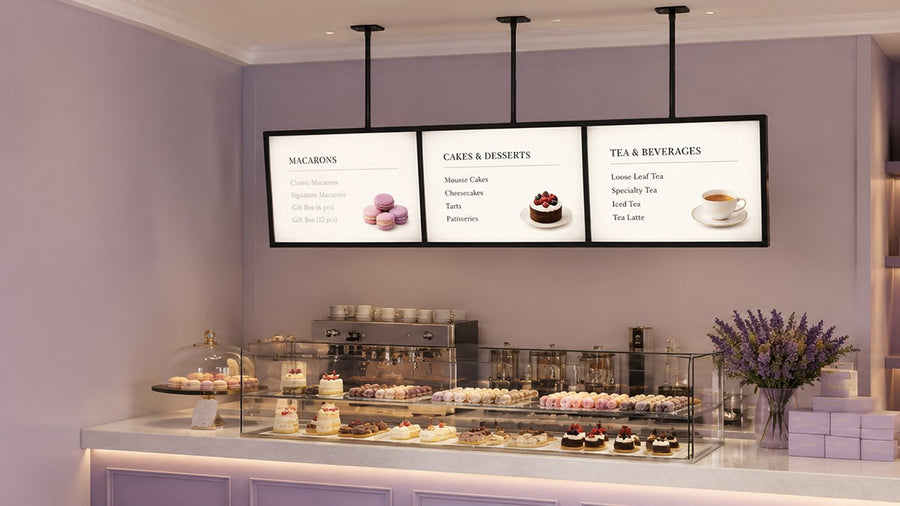 papan menu LED gantung untuk cafe counter