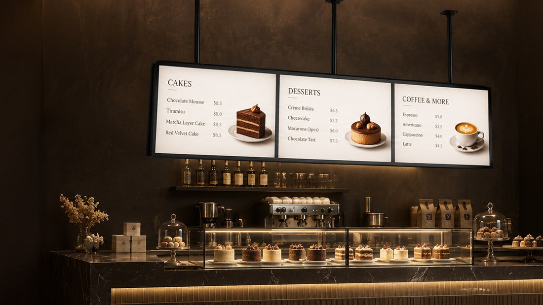 papan menu LED gantung untuk cafe counter