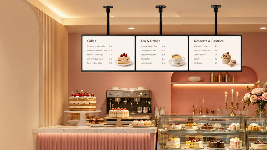 papan menu LED gantung untuk cafe counter
