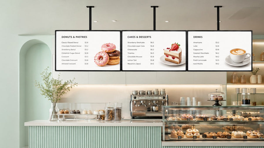 papan menu LED gantung untuk cafe counter