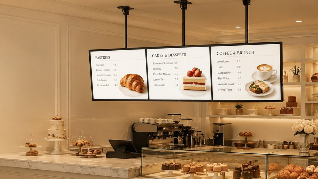 papan menu LED gantung untuk cafe counter