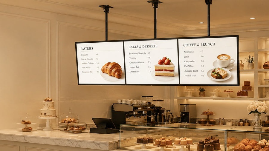papan menu LED gantung untuk cafe counter