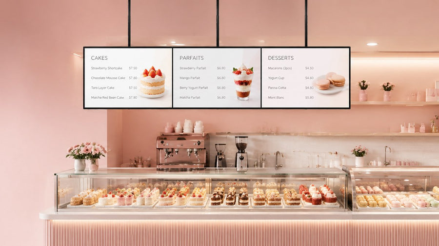 papan menu LED gantung untuk cafe counter