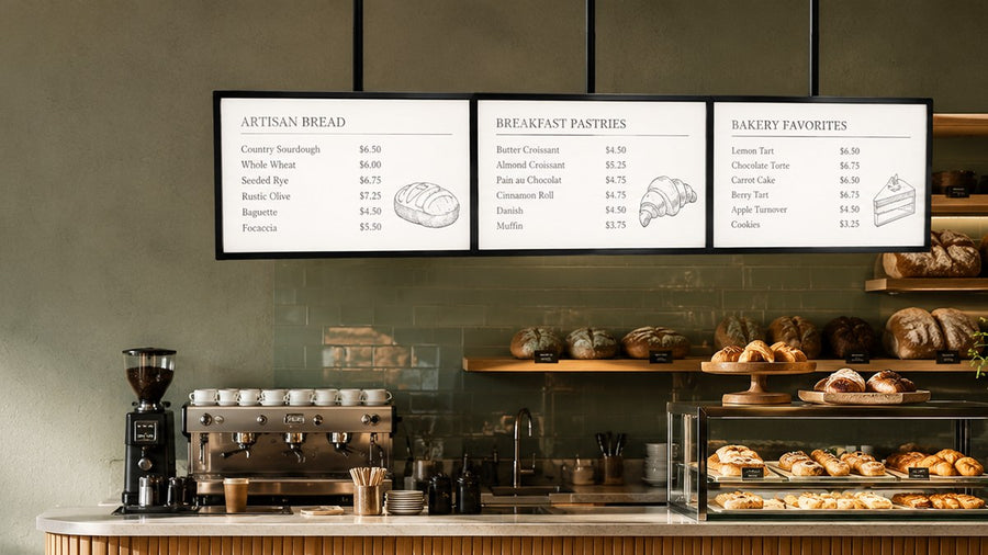 papan menu LED gantung untuk cafe counter