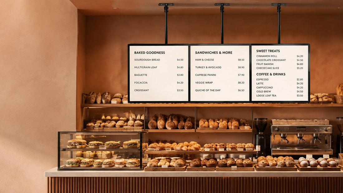 papan menu LED gantung untuk cafe counter