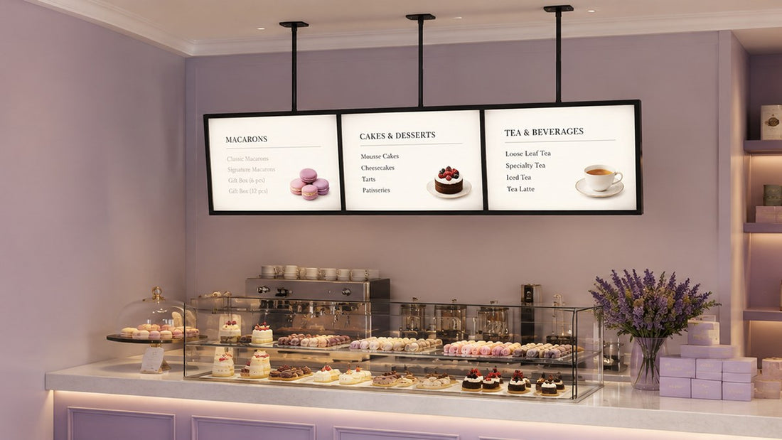 papan menu LED gantung untuk cafe counter