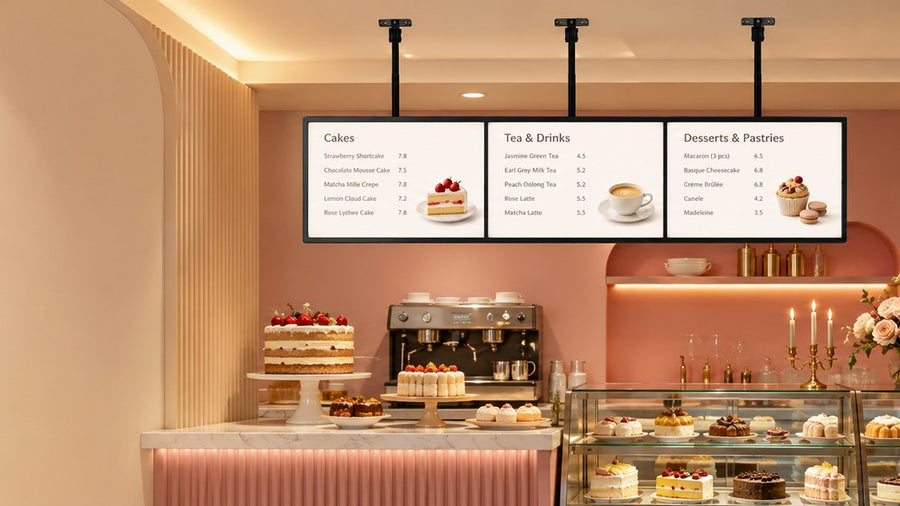 papan menu LED gantung untuk cafe counter