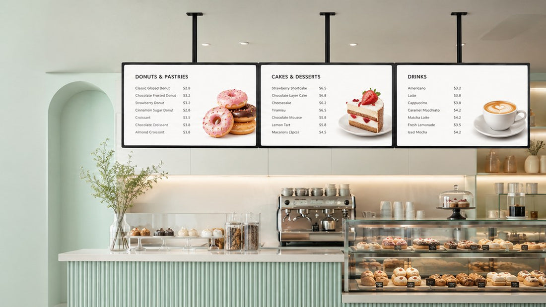 papan menu LED gantung untuk cafe counter