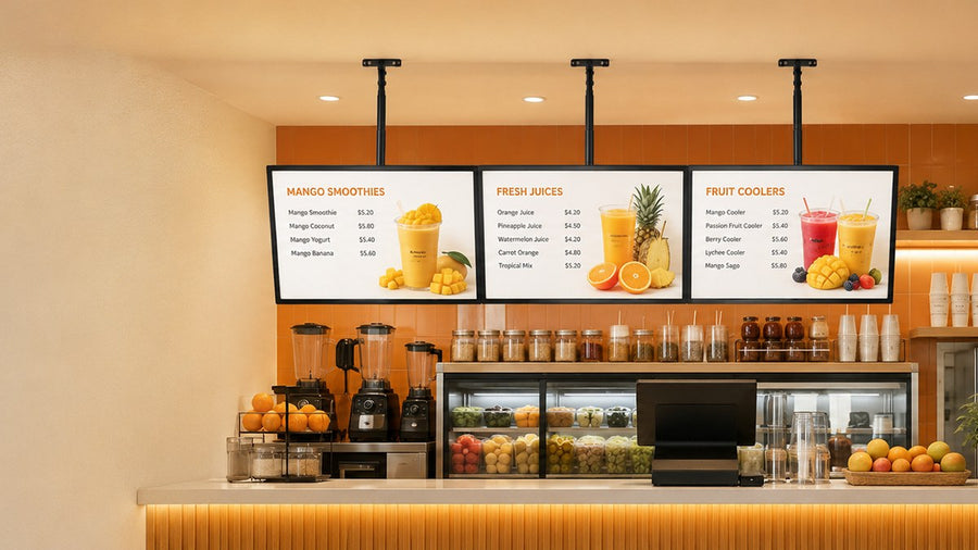 papan menu LED gantung untuk cafe counter