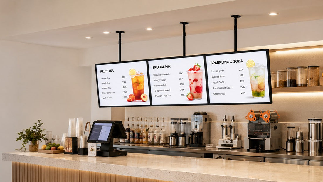 papan menu LED gantung untuk cafe counter