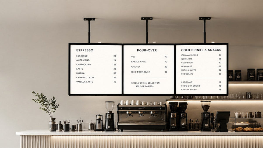 papan menu LED gantung untuk cafe counter