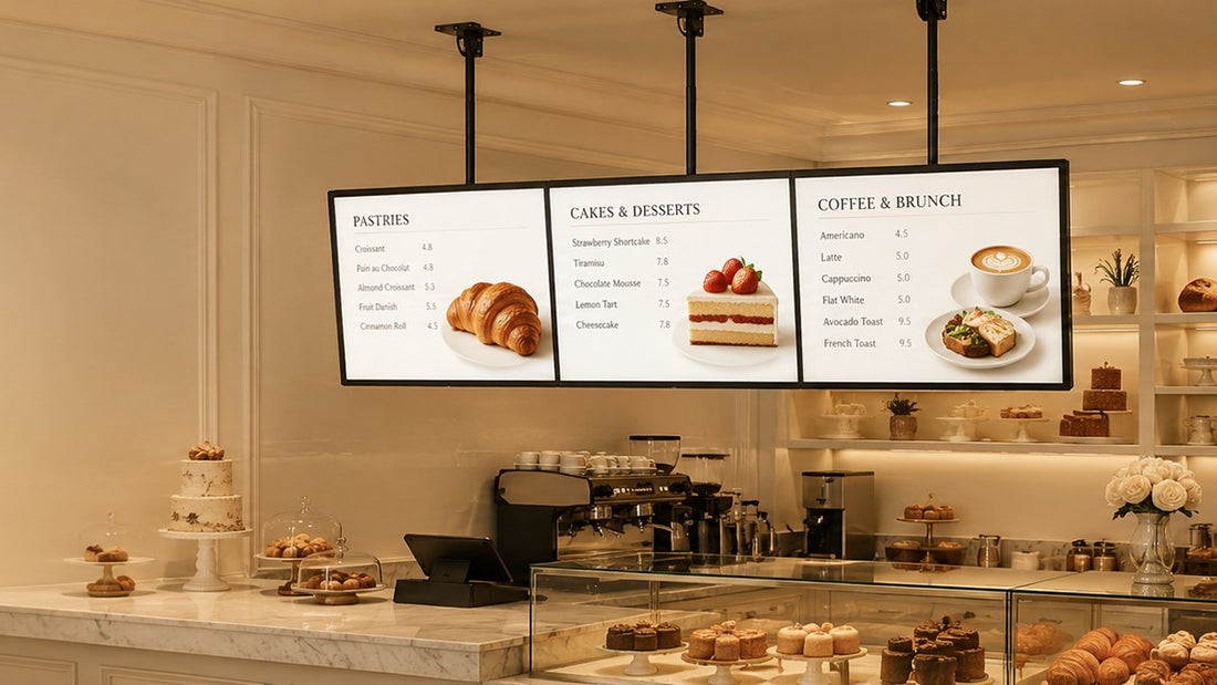 papan menu LED gantung untuk cafe counter