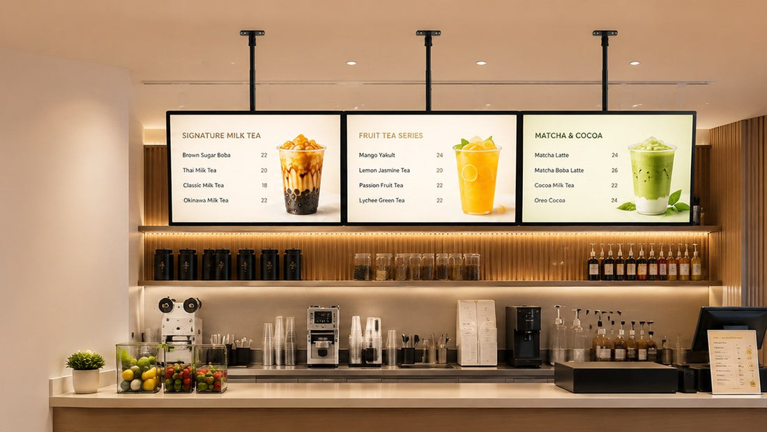 papan menu LED gantung untuk cafe counter