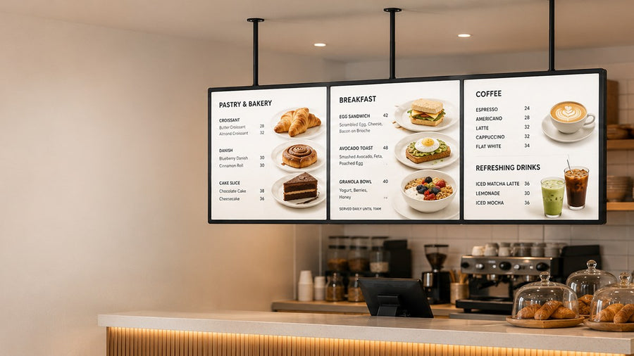 papan menu LED gantung untuk cafe counter