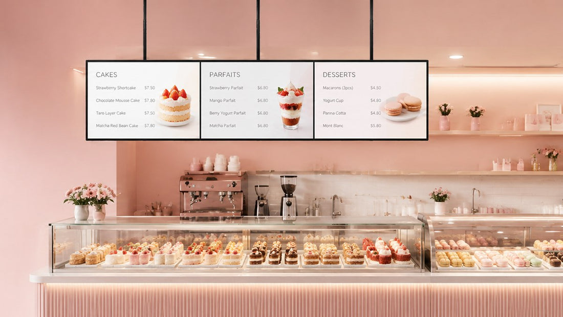 papan menu LED gantung untuk cafe counter