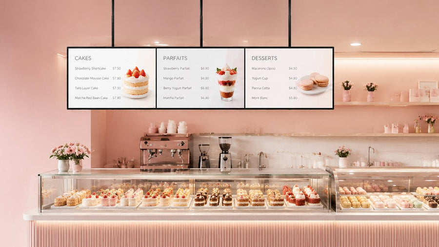 papan menu LED gantung untuk cafe counter