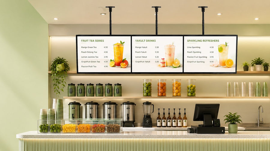 papan menu LED gantung untuk cafe counter