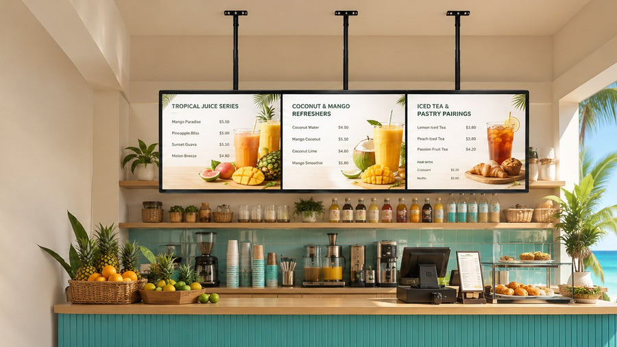 papan menu LED gantung untuk cafe counter