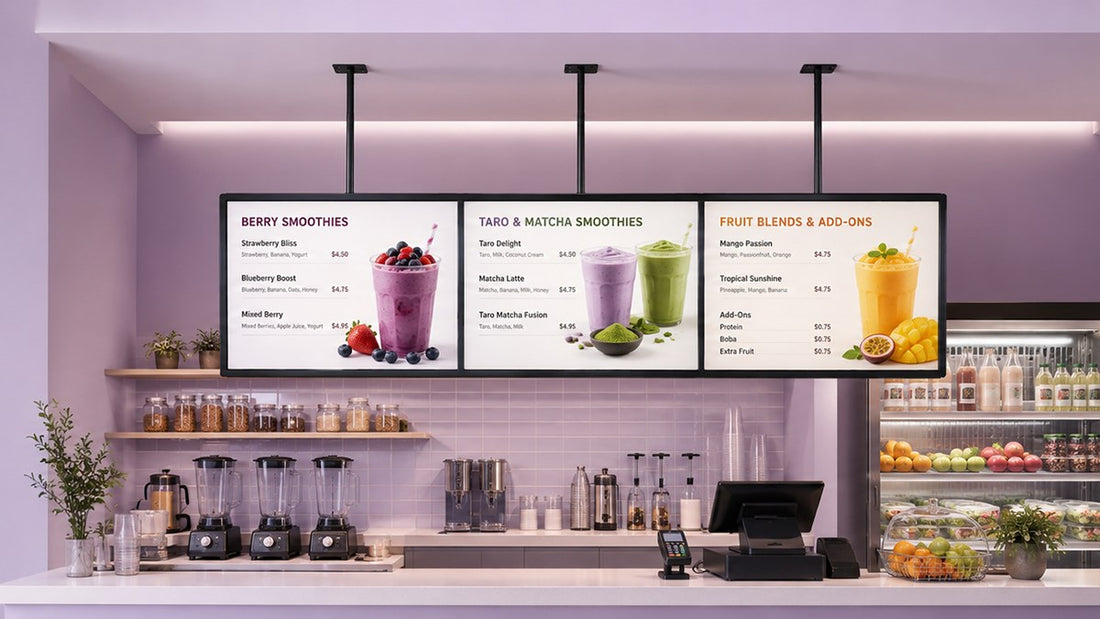 papan menu LED gantung untuk cafe counter