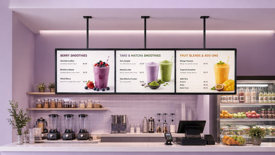papan menu LED gantung untuk cafe counter