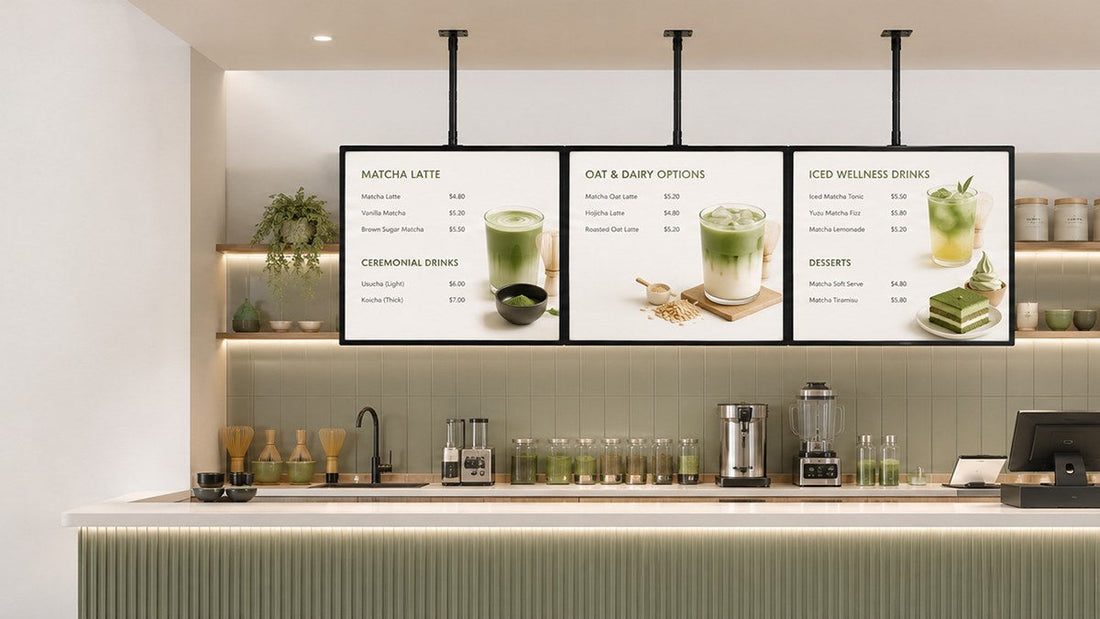 papan menu LED gantung untuk cafe counter