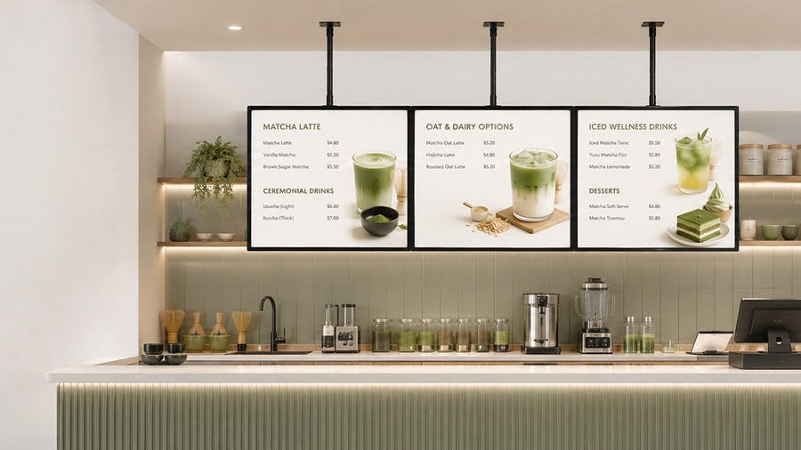 papan menu LED gantung untuk cafe counter