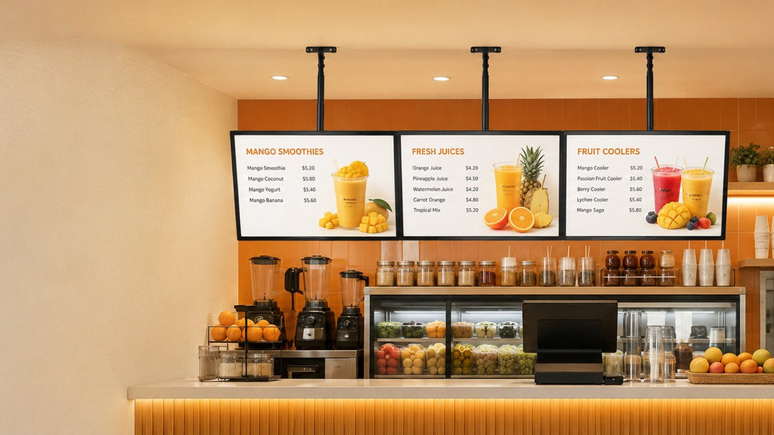 papan menu LED gantung untuk cafe counter
