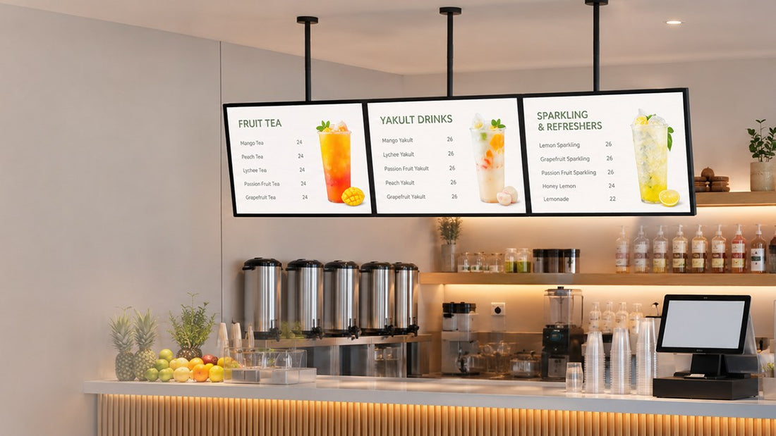 papan menu LED gantung untuk cafe counter