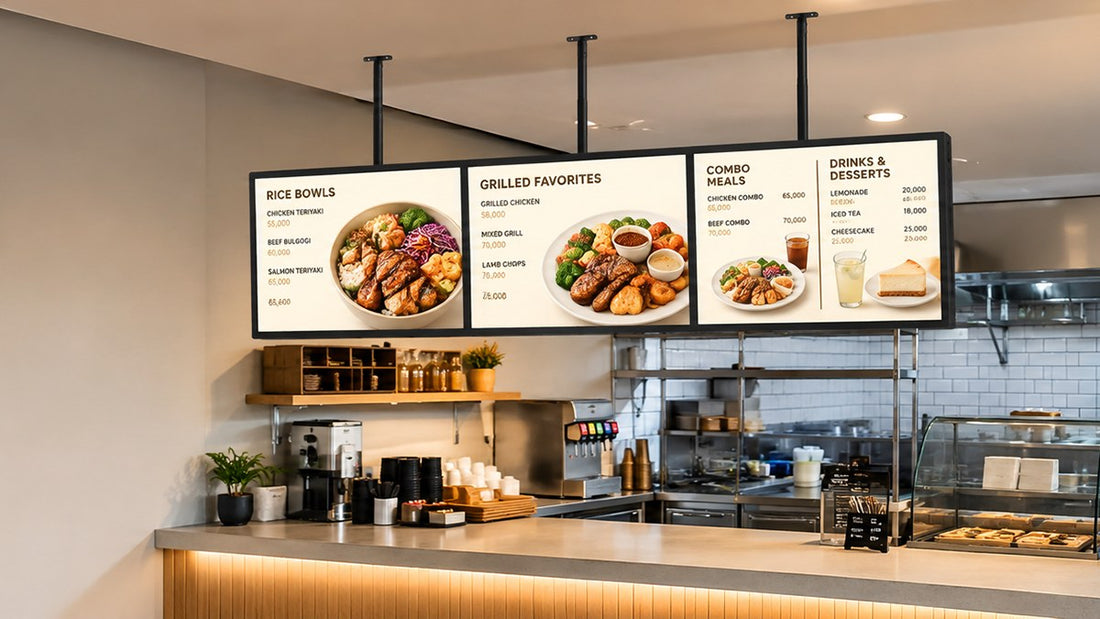 papan menu LED gantung untuk cafe counter