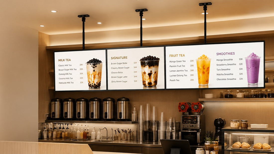 papan menu LED gantung untuk cafe counter