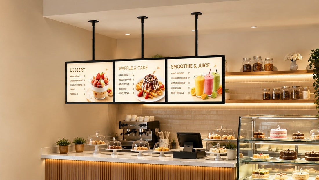 papan menu LED gantung untuk cafe counter