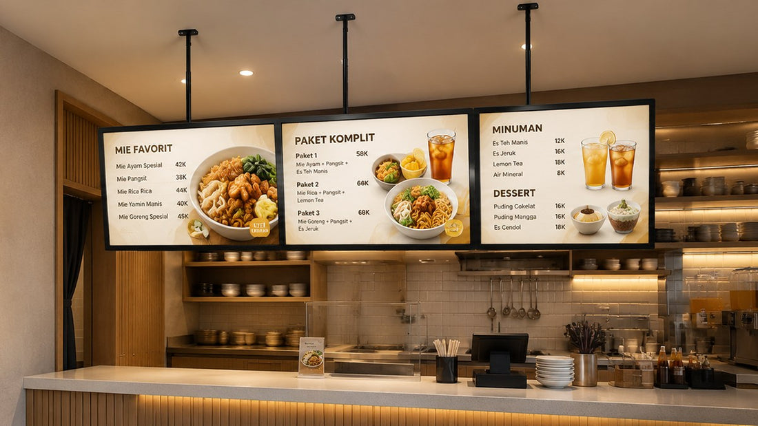 papan menu LED gantung untuk cafe counter