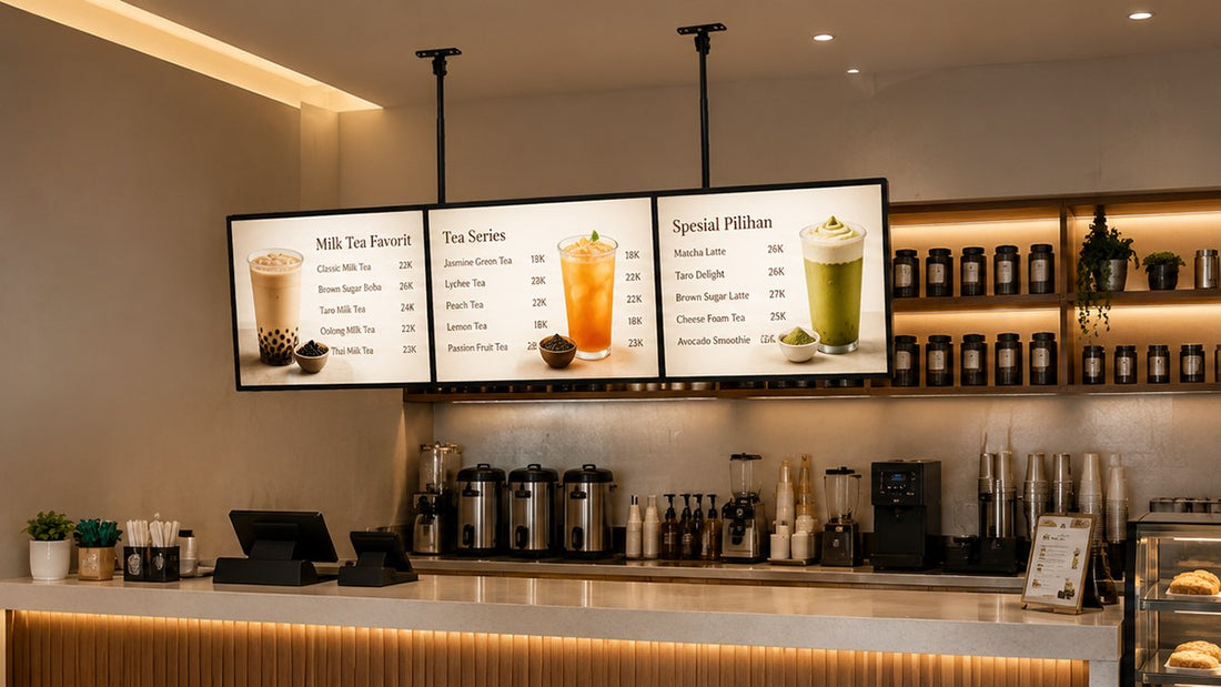 papan menu LED gantung untuk cafe counter
