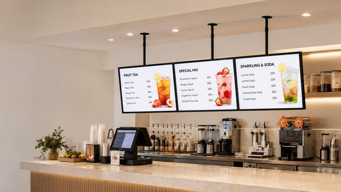 papan menu LED gantung untuk cafe counter