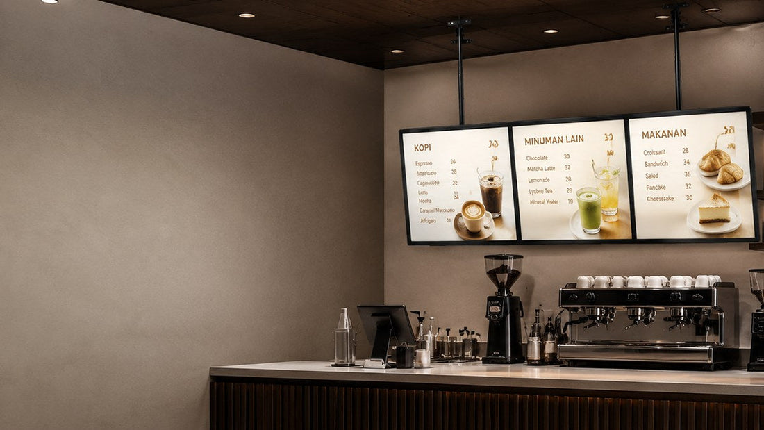 papan menu LED gantung untuk cafe counter