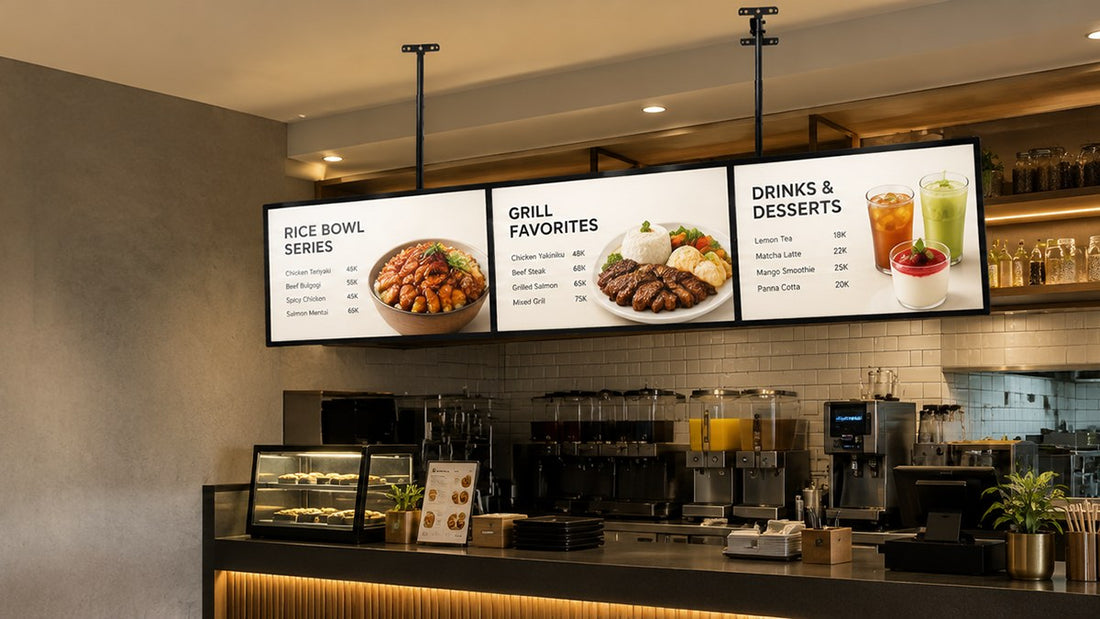 papan menu LED gantung untuk cafe counter